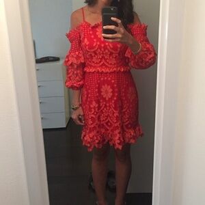 Parker Red Long Sleeve Off the Shoulder Dress